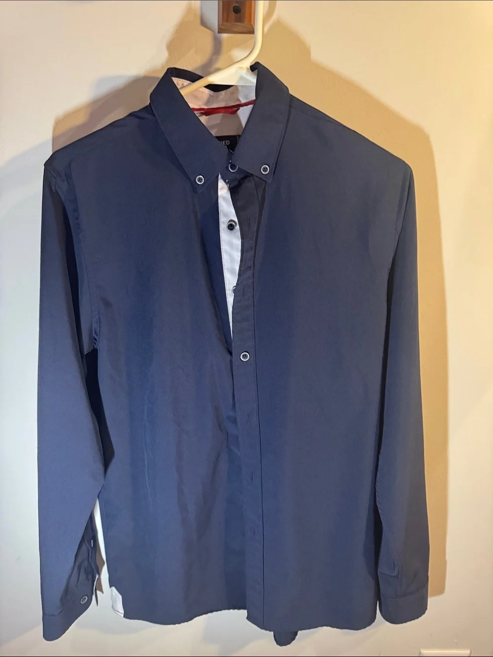 Men's Navy Long-Sleeve Dress Shirt with Contrast Placket